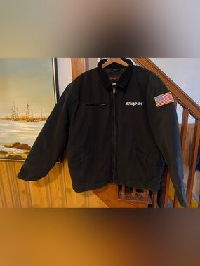 Snap-On Black Bomber Jacket with Snap-On Logo & American Flag Patch, Men’s 2XL